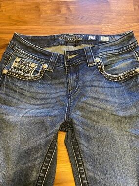 Miss Me Dark Blue Slim Boot Cut Jeans with Embellished Pockets